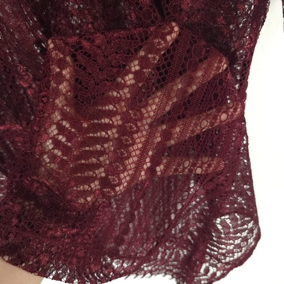 NWT JONATHAN SIMKHAI Tunic Lace Applique SS Tie V Neck Cabernet Top Size SMALL - Picture 9 of 13